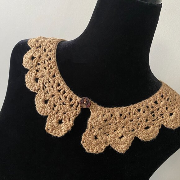 Handmade Crochet Gold Bamboo Rayon Cotton Collar Neckwear Accessory - Picture 2 of 6